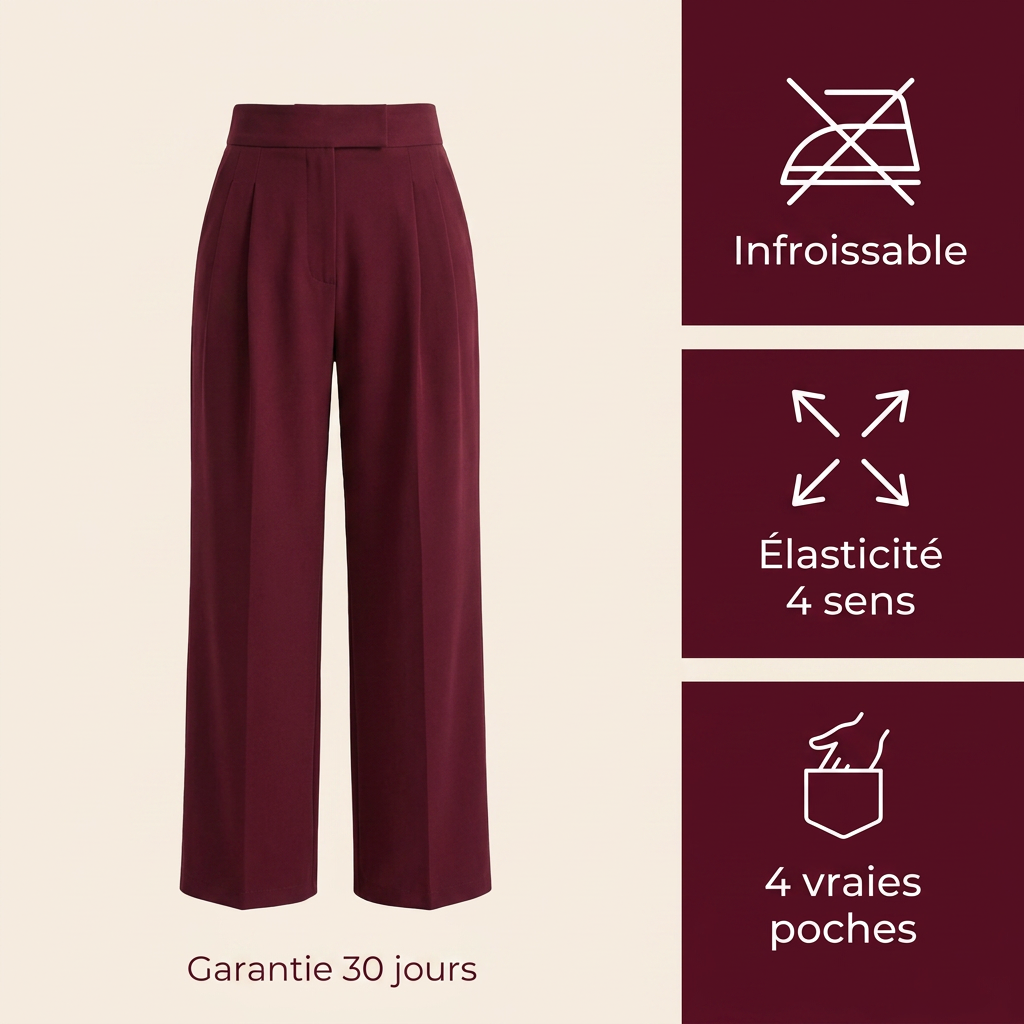 Purelya™ | Pantalon de tailleur taille haute — infroissable, élasticité 4 sens