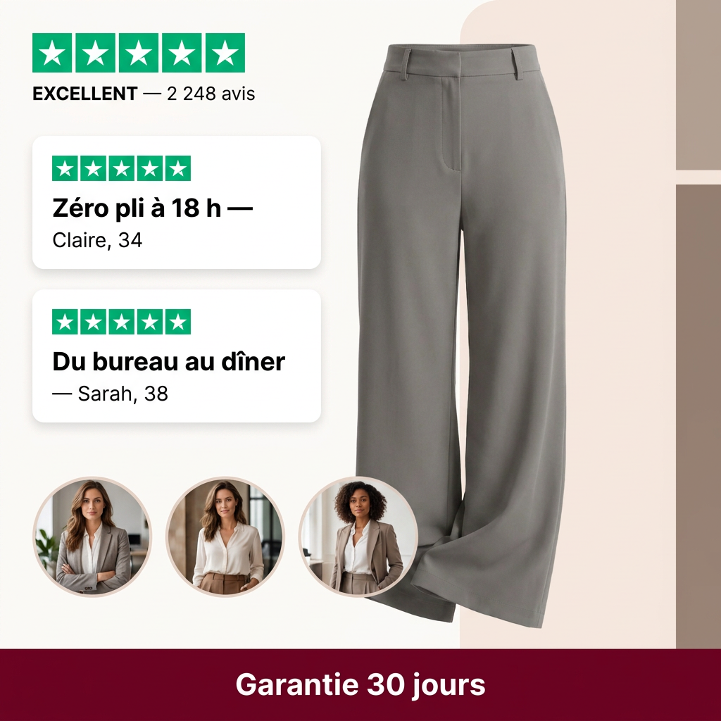 Purelya™ | Pantalon de tailleur taille haute — infroissable, élasticité 4 sens